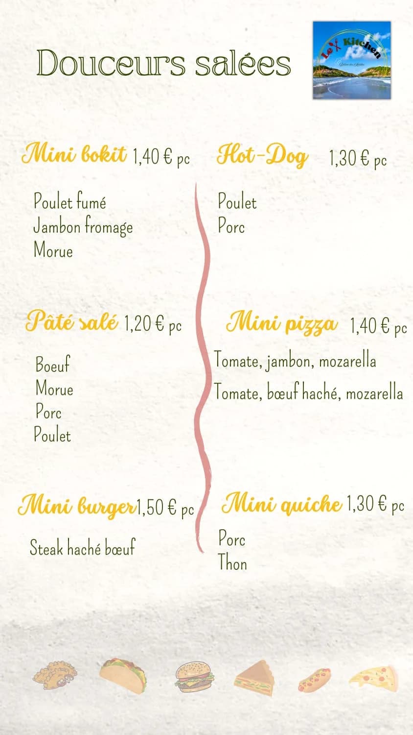 Menu douceurs salées antillaises : bokit, hot-dog, pâté salé, mini burger Le X Kitchen